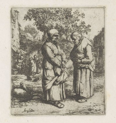 Konuşmada iki yaşlı kadın iki dedikoducu by Adriaen van Ostade