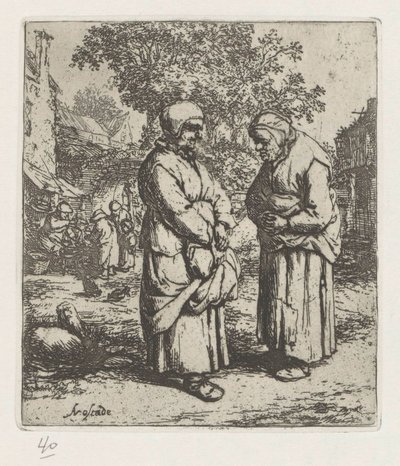 Konuşmada iki yaşlı kadın by Adriaen van Ostade