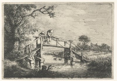 Bir köprüde iki balıkçı fener by Adriaen van Ostade