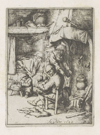 Baba bir çocuğu besler baba aileleri by Adriaen van Ostade