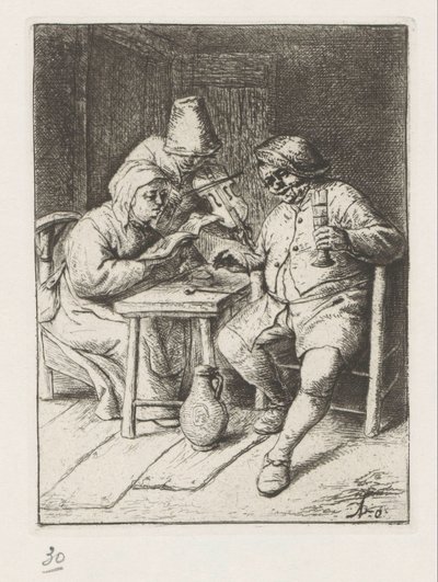 Kemancı ve şarkı söyleyen bir erkek ve kadın by Adriaen van Ostade