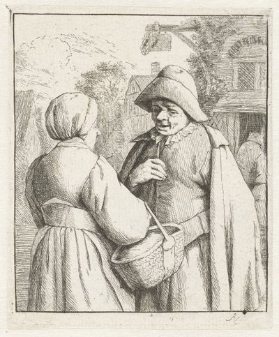 Kadın ve erkek birbirleriyle konuşuyor by Adriaen van Ostade