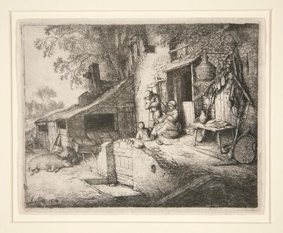 Kulübenin Kapısında Dönen Kadın by Adriaen van Ostade
