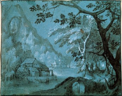 Bir Dağ Gölünün Yanında Değirmenli Manzara, c1610-c1620s by Adriaen van Stalbemt