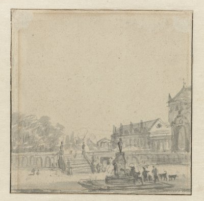 Çeşmeli bir sarayın ön avlusu by Adriaen van de Velde (possibly)