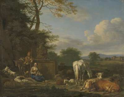 Dinlenme Çobanlar ve Hayvanlar ile Arkadya Manzarası, 1664 (panelde tuval üzerine yağlıboya) by Adriaen van de Velde
