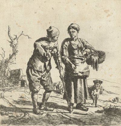 Çiftçi ve karısı konuşmada by Adriaen van de Velde