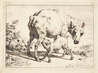 Koyun ve iki kuzu by Adriaen van de Velde