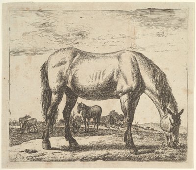 Farklı Hayvanlardan Otlayan At. by Adriaen van de Velde