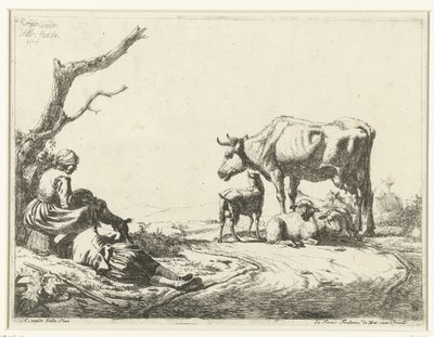 Sığır ile çoban ve çoban kız by Adriaen van de Velde