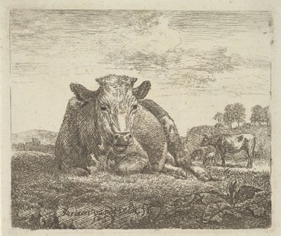 Farklı Hayvanlardan Yaslanmış İnek, 1657. by Adriaen van de Velde