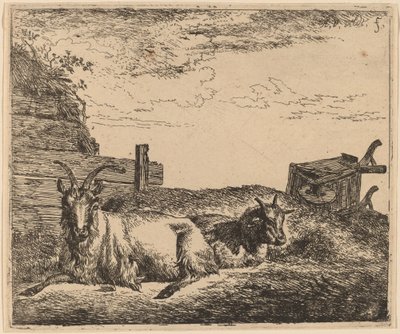 Yaslanmış Keçiler by Adriaen van de Velde