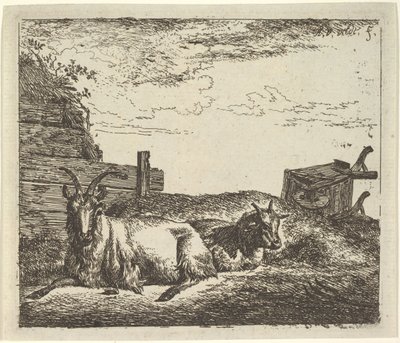 Farklı Hayvanlardan Yaslanmış Keçiler. by Adriaen van de Velde