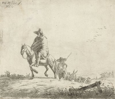 Toprak yolda sığırları olan bir binici ve çoban, 1653 by Adriaen van de Velde