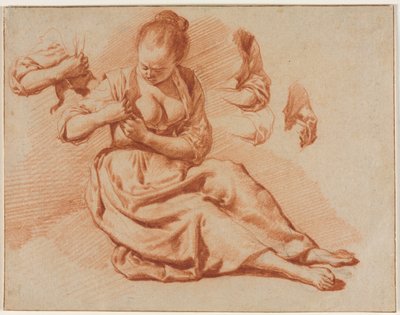 Oturan Pire Arayan Kadın, c. 1671. by Adriaen van de Velde