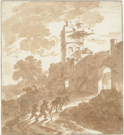 Şehir Kapısına Giden Yollu İtalyan Manzarası by Adriaen van der Kabel