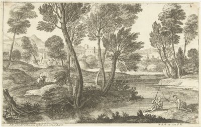 İki balıkçı ile manzara iki balıkçı Manzaralar, üçüncü seri (seri başlığı) by Adriaen van der Kabel