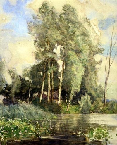 Nehir Kıyısında Bir Kulübe (kağıt üzerine suluboya) by Adrian Scott Stokes