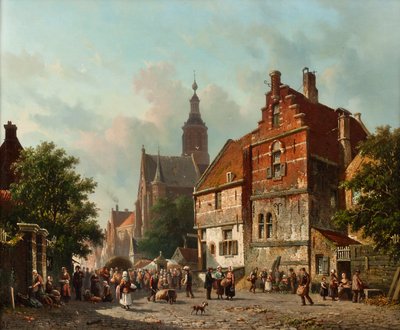 Yaz Zamanında Bir Hollanda Pazarı, 19. Yüzyıl by Adrianus Eversen
