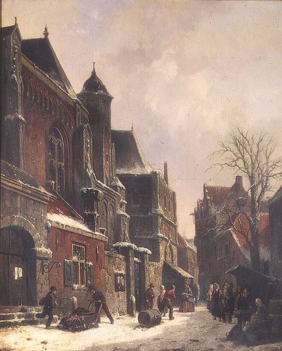 Bir kilisenin figürleriyle Hollandalı bir sokak sahnesi by Adrianus Eversen
