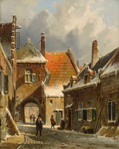 Bir Kış Sokak Manzarası, 19. yüzyıl by Adrianus Eversen