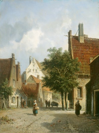 Amsterdam Sokak Sahnesi (ahşap üzerine yağlıboya) by Adrianus Eversen