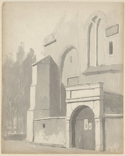 Bir kilisenin giriş kapısından görünüm by Adrianus Eversen