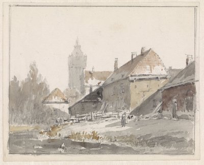 Bir şehrin kenarındaki evlerin görünümü by Adrianus Eversen