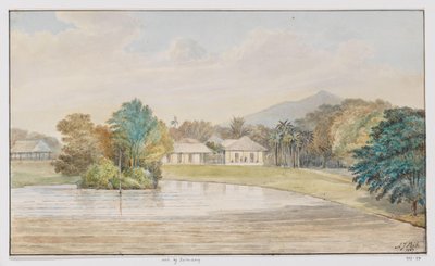 Ev ve gölet ile manzara, Batı Java by Adrianus Johannes Bik