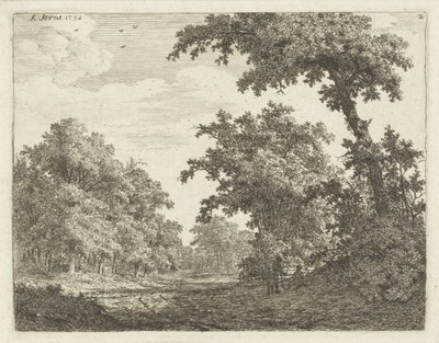 Ormanda bir yol boyunca dinlenen gezginler by Adrianus Serné