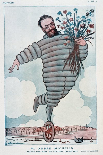 Karikatür Andre Michelin ve Bibendum - Adrien Barrere (1877-1931) tarafından 01/07/1923