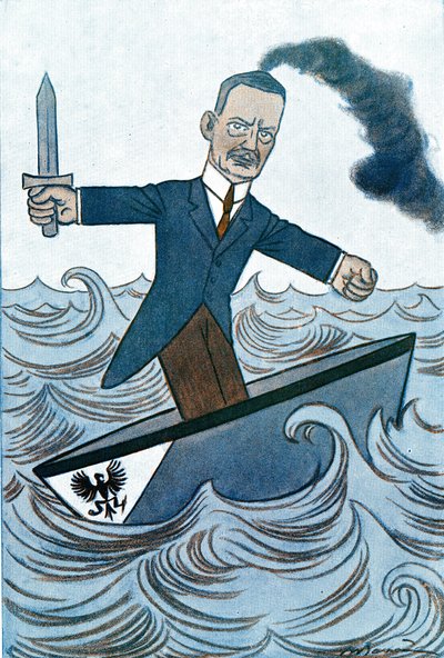 Wilhelm Cuno'nun (1876-1933) denizcilik işlerinden sorumlu Alman politikacı tarafından çizilen karikatürü. Fantasio'dan Adrien Barrere'nin (1877-1931) çizimi by Adrien Barrere
