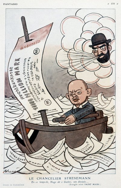 Alman Şansölyesi Gustav Stresemann (1878-1929) ve İşaretin Devalüasyonu Üzerine Karikatür - Adrien Barrere (1877-1931) tarafından 01/11/1923 tarihli “Fantasio””da by Adrien Barrere