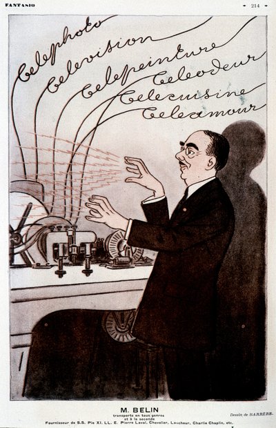 01/12/1931 tarihli “” Fantasio””da, Barrère, Belin ve onun belinografı hakkında mizahi bir görüntü by Adrien Barrere