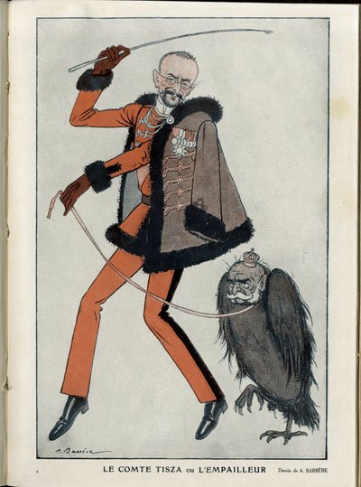 “Fantasio”da Bir Barrere (1874-1931) çizimi, 01/04/15 - Kont Tisza veya doldurucu - 14 -18 Savaşı, Avusturya, Macaristan - Kartal, Avusturya'nın François-Joseph 1st'i, Tisza Istvan - Hayvanlaştırma by Adrien Barrere