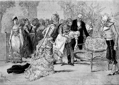 Tiyatro gösterimi: Jules Claretie (1840-1913) ve William Busnach (1832-1907), Edouard Angelo (Solignac) ve Melle Cassothy (Louise de Farges) tarafından “Le beau Solignac”. Paris, tiyatro du Châtelet by Adrien Emmanuel Marie