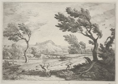 Şiddetli Rüzgarda Gezginlerle Manzara, c.1753 (gravür) by Adrien Manglard