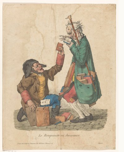 Le Bouquiniste en Jouissance caddesinde bir müşterisi olan kitapçı (nesne üzerindeki başlık) by Adrien Victor Auger