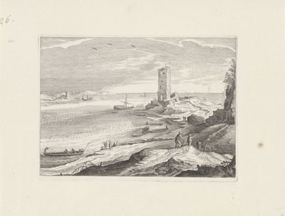 Bir kulenin yıkıntıları ile deniz manzarası by Aegidius Sadeler (II) (attributed to)