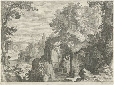 Bir keşiş ile dağ manzarası by Egidius  Sadeler (II)