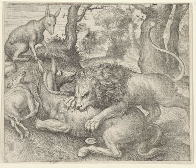 Aslan ve Tilki Masalı by Egidius  Sadeler (II)