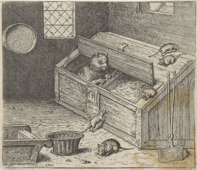 yaşlı kedi ve fare masalı by Egidius  Sadeler (II)