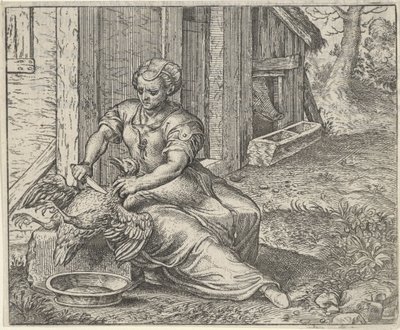 kadın ve tavuk masalı by Egidius  Sadeler (II)