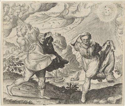 Rüzgar, güneş ve yürüyenlerin masalı by Egidius  Sadeler (II)
