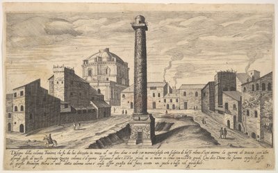 Levha 31: Trajan sütununun görünümü, kaidesi yerden çıkarılarak gösterilmiştir, su..., 1606. by Aegidius Sadeler II