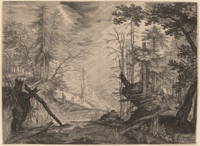 Bir Havuzun Yanında Üç Avcı ve İki Köpek by Aegidius Sadeler II after Roelandt Savery