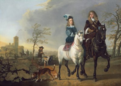Atlı Hanımefendi ve Beyefendi, c. 1655, 16601665 üzerinde yeniden çalışıldı. by Aelbert Cuyp