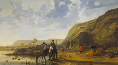 Biniciler ile nehir manzarası by Aelbert Cuyp