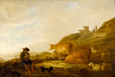 Çayırda İnekler ve Koyunlarla Oturan Çoban, c1644 by Aelbert Cuyp
