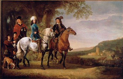 Hollandalı Soylular at sırtında yürürler. Albert (Aelbert veya Aelbrecht) Cuyp (1620-1691) tarafından boyama 17. yüzyıl Güneşi. 119x152,5 cm Paris, Louvre Müzesi by Aelbert Cuyp